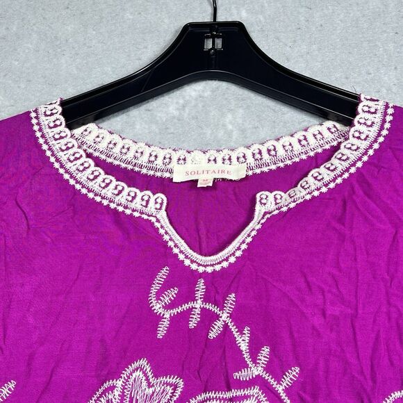 Solitaire Tunic Top Medium Floral Embroidered Scallop Trim Pullover Boho Blouse - Picture 2 of 11